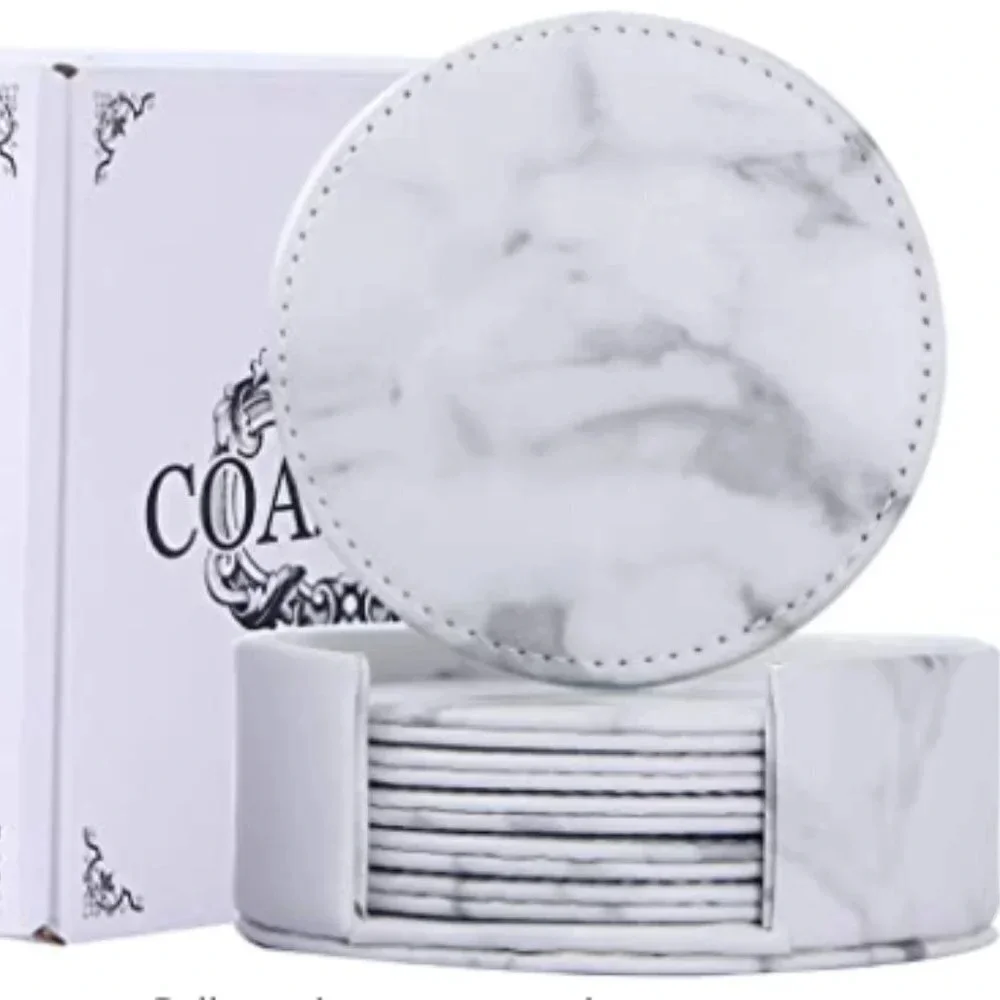 *🌟host PICK🌟* NEW 6 Pack PU Leather Marble style Coasters